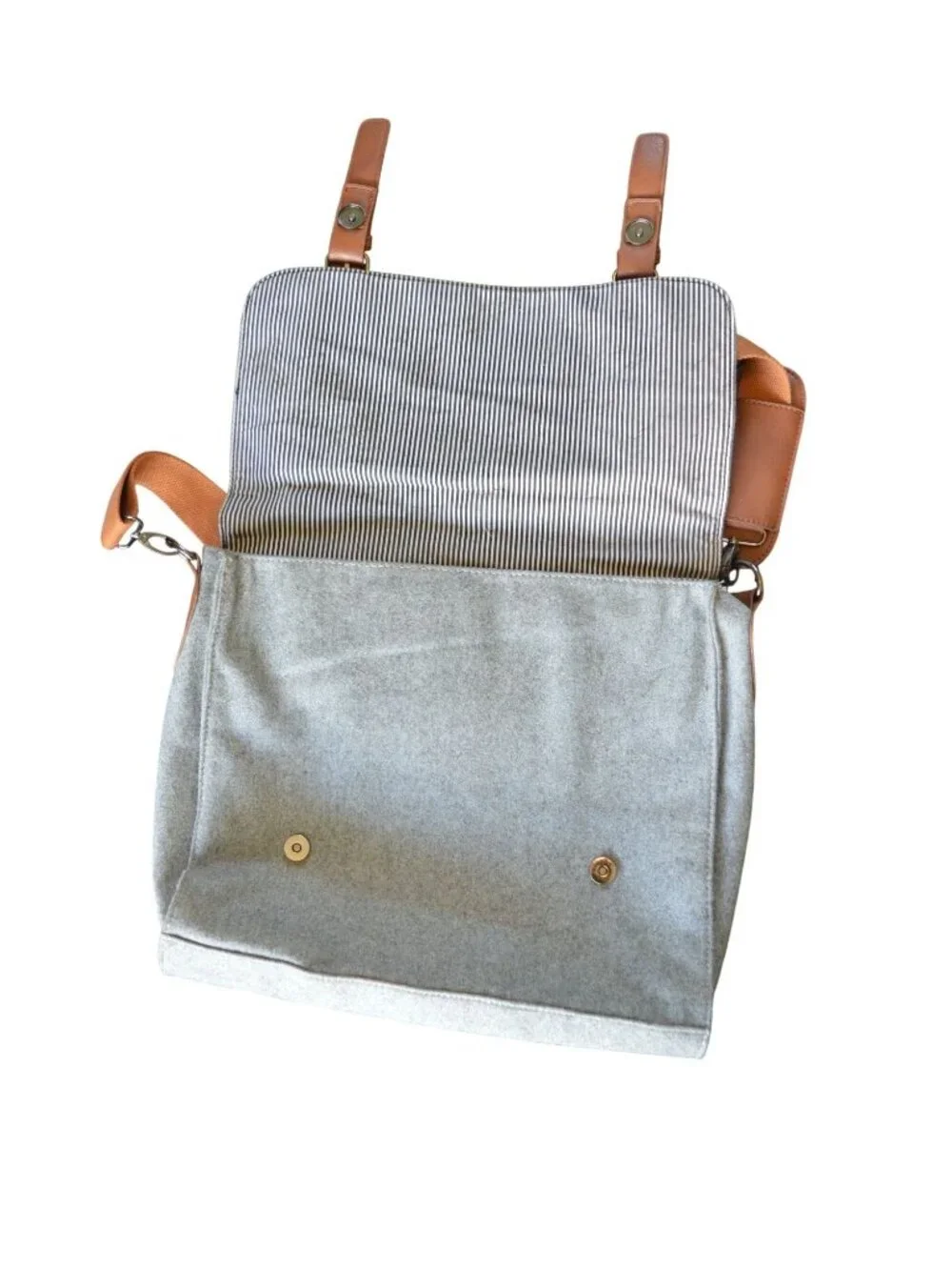 Sturdy Bags Gray Felt Messenger Bag Brown Trim Neutral Work School Travel Casual
